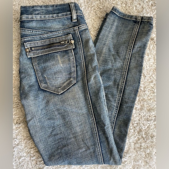 Y2K BONGO EMBELLISHED ZIP POCKET JEANS SZ 7 - Picture 2 of 9